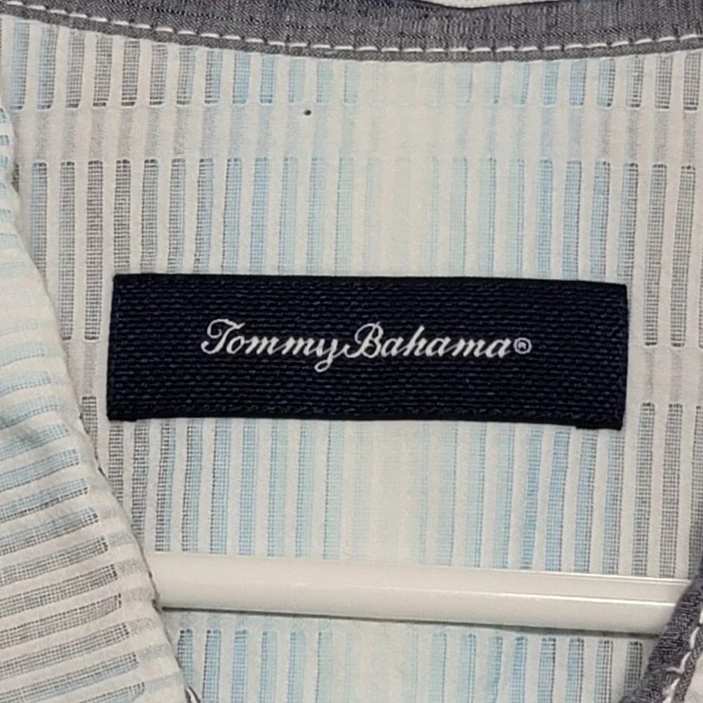 Tommy Bahama Mens Shirt XL Button Up Blue Green Textured Short Sleeve